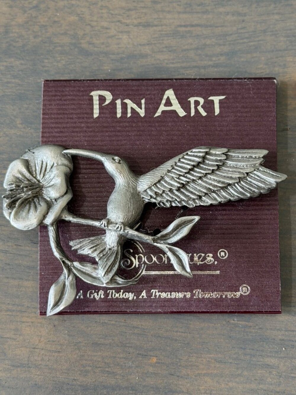 New Spoontiques Pin Art Hummingbird Flower Brooch Pin